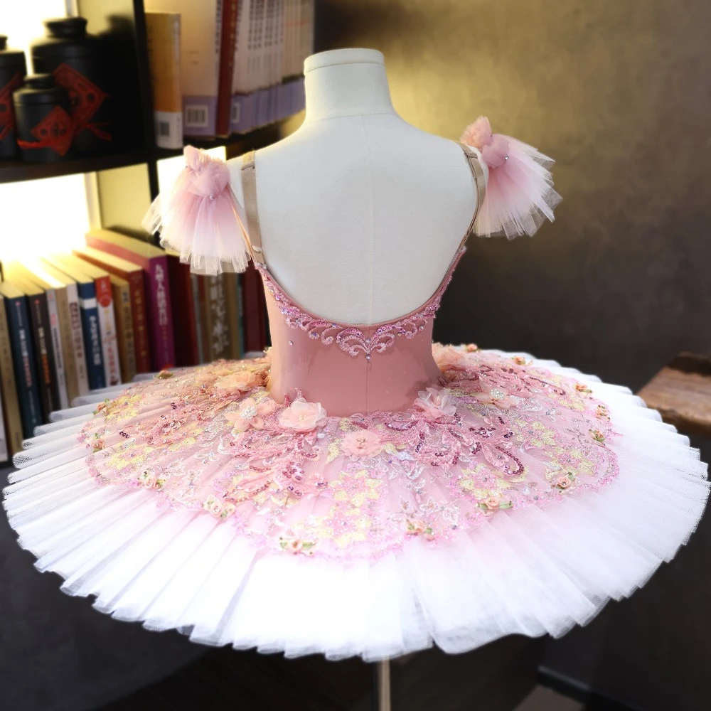 Tutu de plateau de ballet floral rose fait &agrave; la main