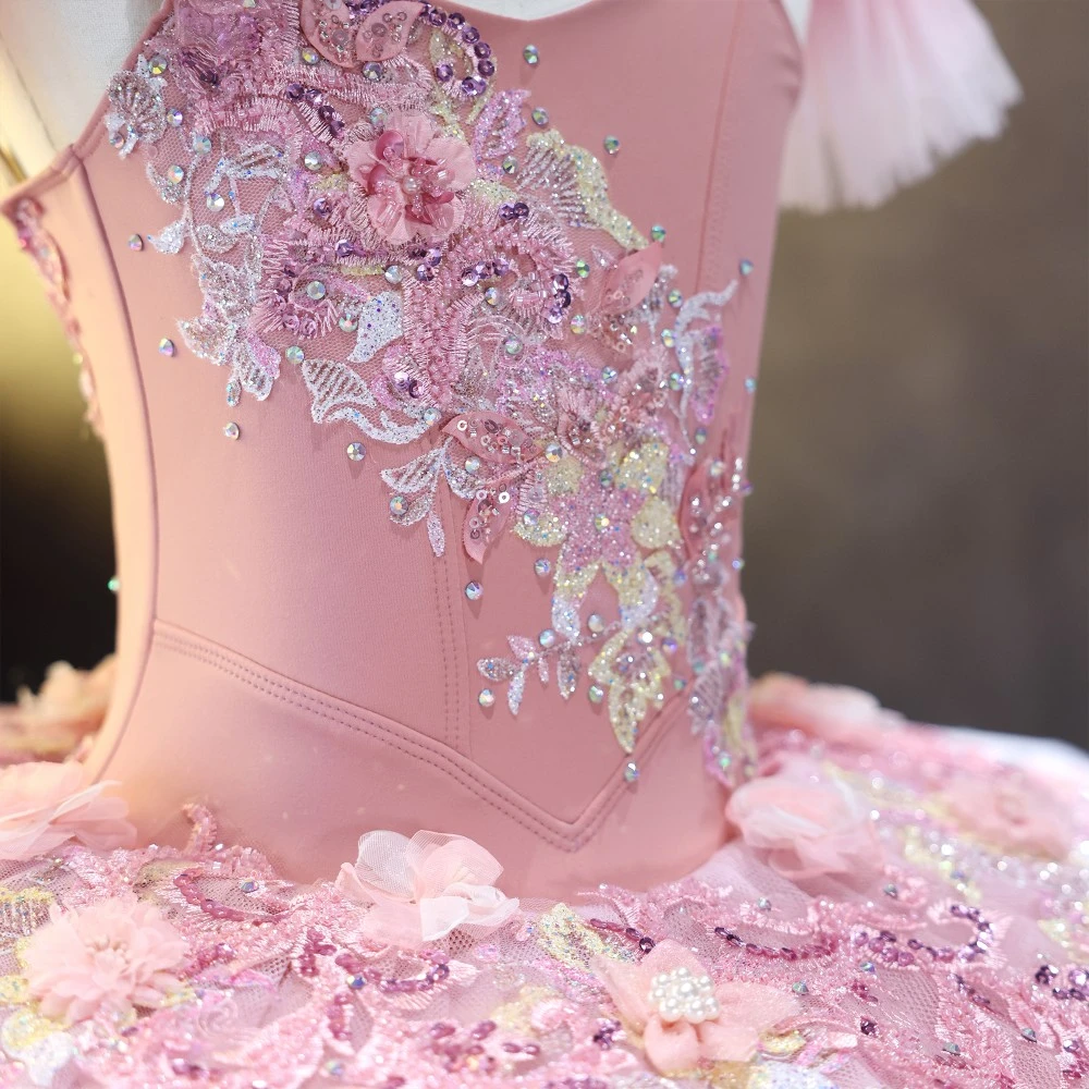 Tutu de plateau de ballet floral rose fait &agrave; la main