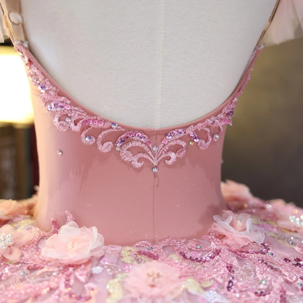 Tutu de plateau de ballet floral rose fait &agrave; la main