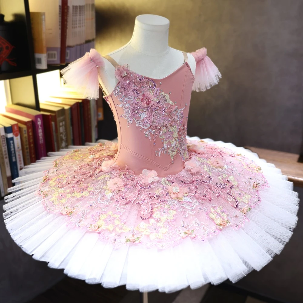 Tutu de plateau de ballet floral rose fait &agrave; la main