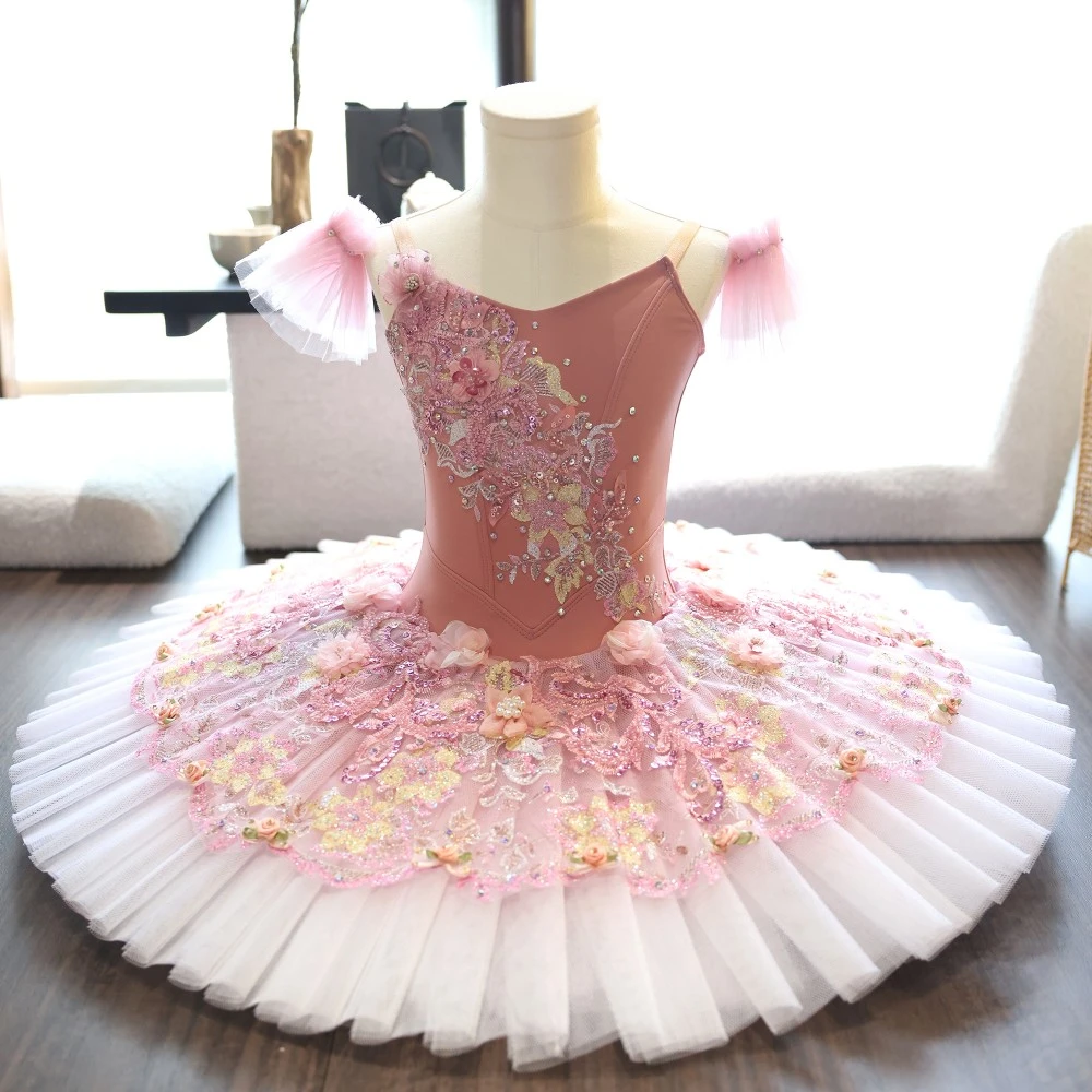 Tutu de plateau de ballet floral rose fait &agrave; la main