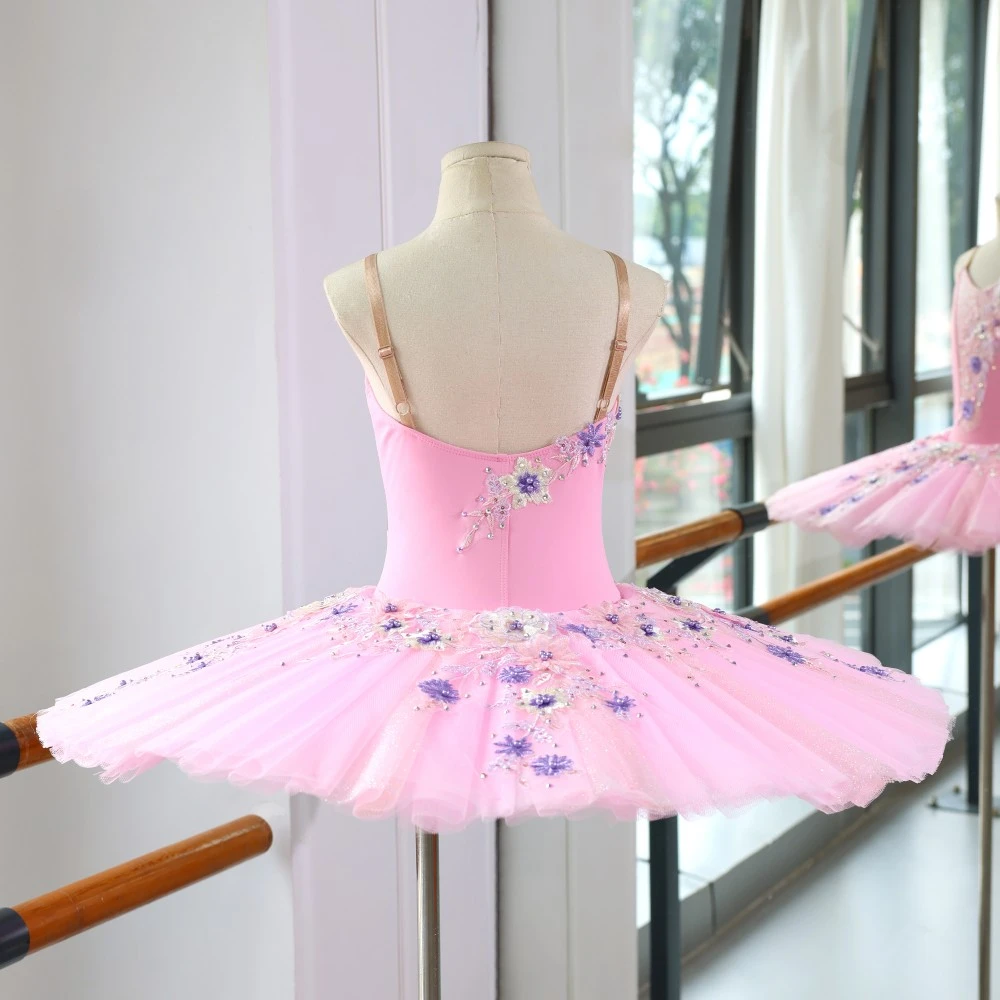 Robe tutu de ballet &agrave; paillettes roses faite &agrave; la main | Costume de performance professionnelle