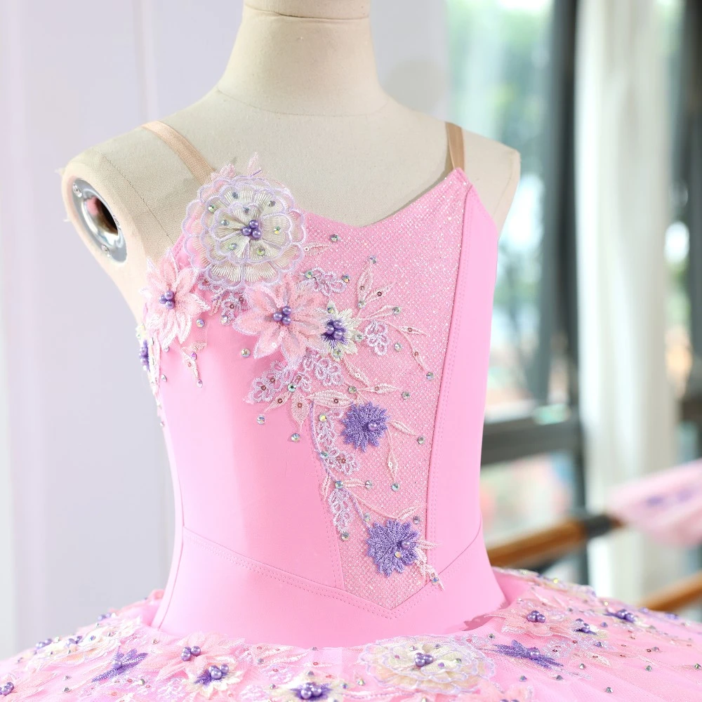 Robe tutu de ballet &agrave; paillettes roses faite &agrave; la main | Costume de performance professionnelle