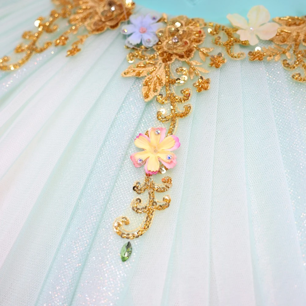 Robe tutu de ballet orn&eacute;e de fleurs 3D | Options jaune/rose/turquoise-BLT1723