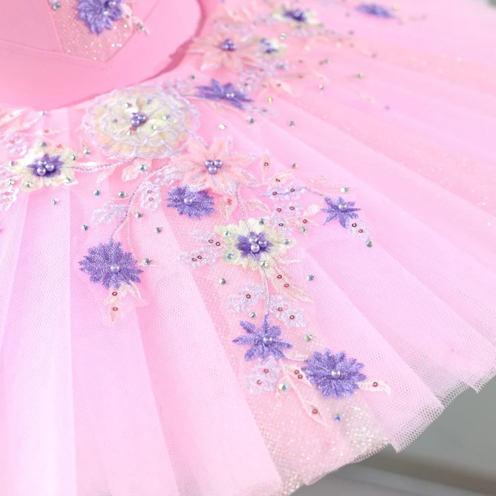Robe tutu de ballet &agrave; paillettes roses faite &agrave; la main | Costume de performance professionnelle