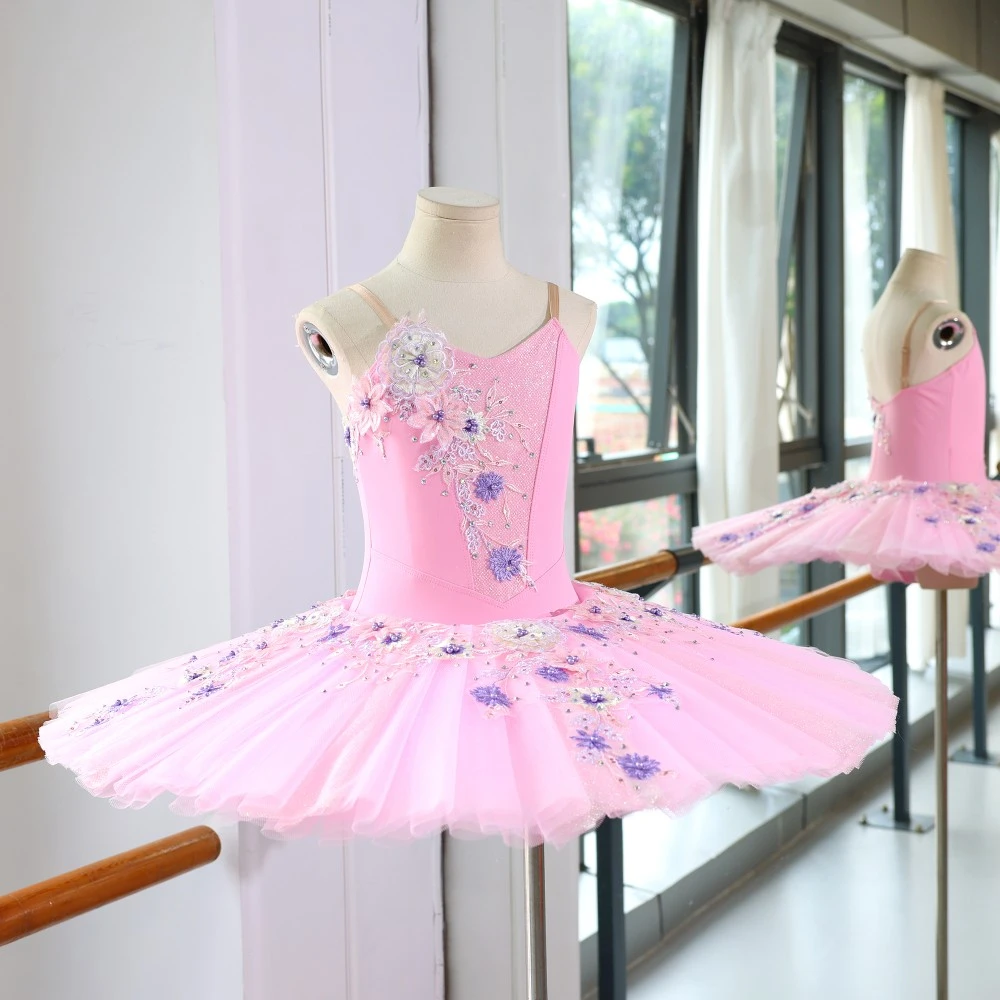 Robe tutu de ballet &agrave; paillettes roses faite &agrave; la main | Costume de performance professionnelle
