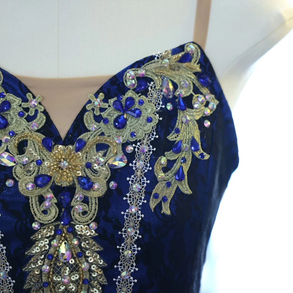 Tutu de plateau de ballet fait &agrave; la main en dentelle d&rsquo;or bleu royal