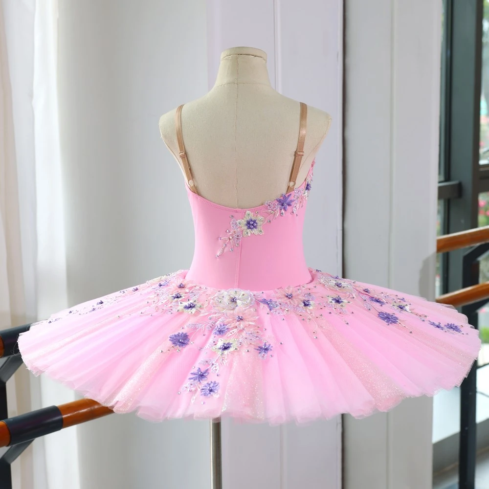 Robe tutu de ballet &agrave; paillettes roses faite &agrave; la main | Costume de performance professionnelle