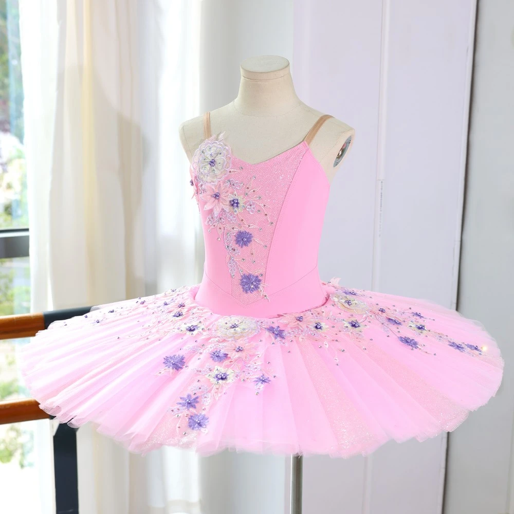 Robe tutu de ballet &agrave; paillettes roses faite &agrave; la main | Costume de performance professionnelle