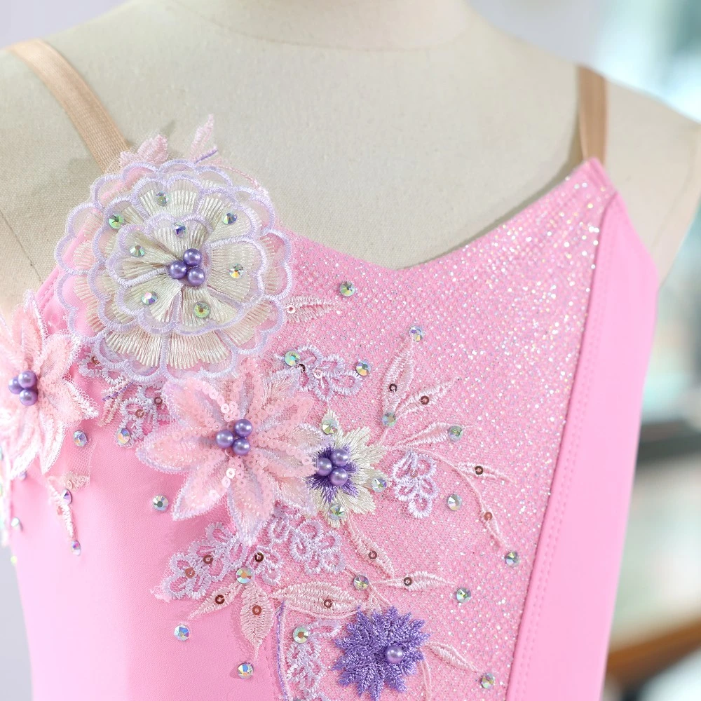 Robe tutu de ballet &agrave; paillettes roses faite &agrave; la main | Costume de performance professionnelle