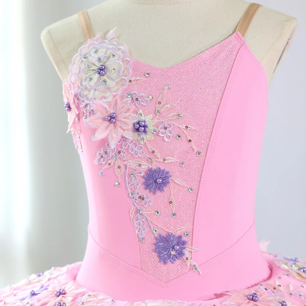 Robe tutu de ballet &agrave; paillettes roses faite &agrave; la main | Costume de performance professionnelle