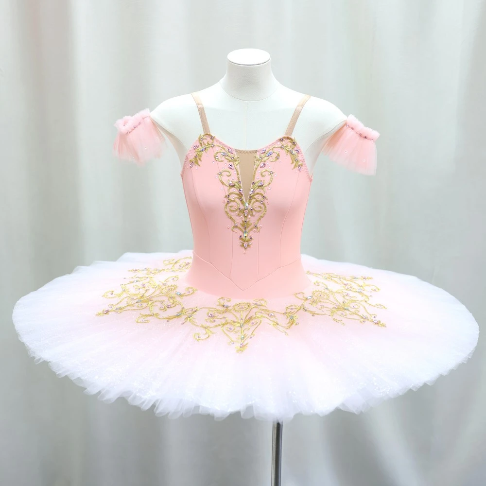Tutu de ballet rose avec broderie dor&eacute;e | Costume de sc&egrave;ne professionnel