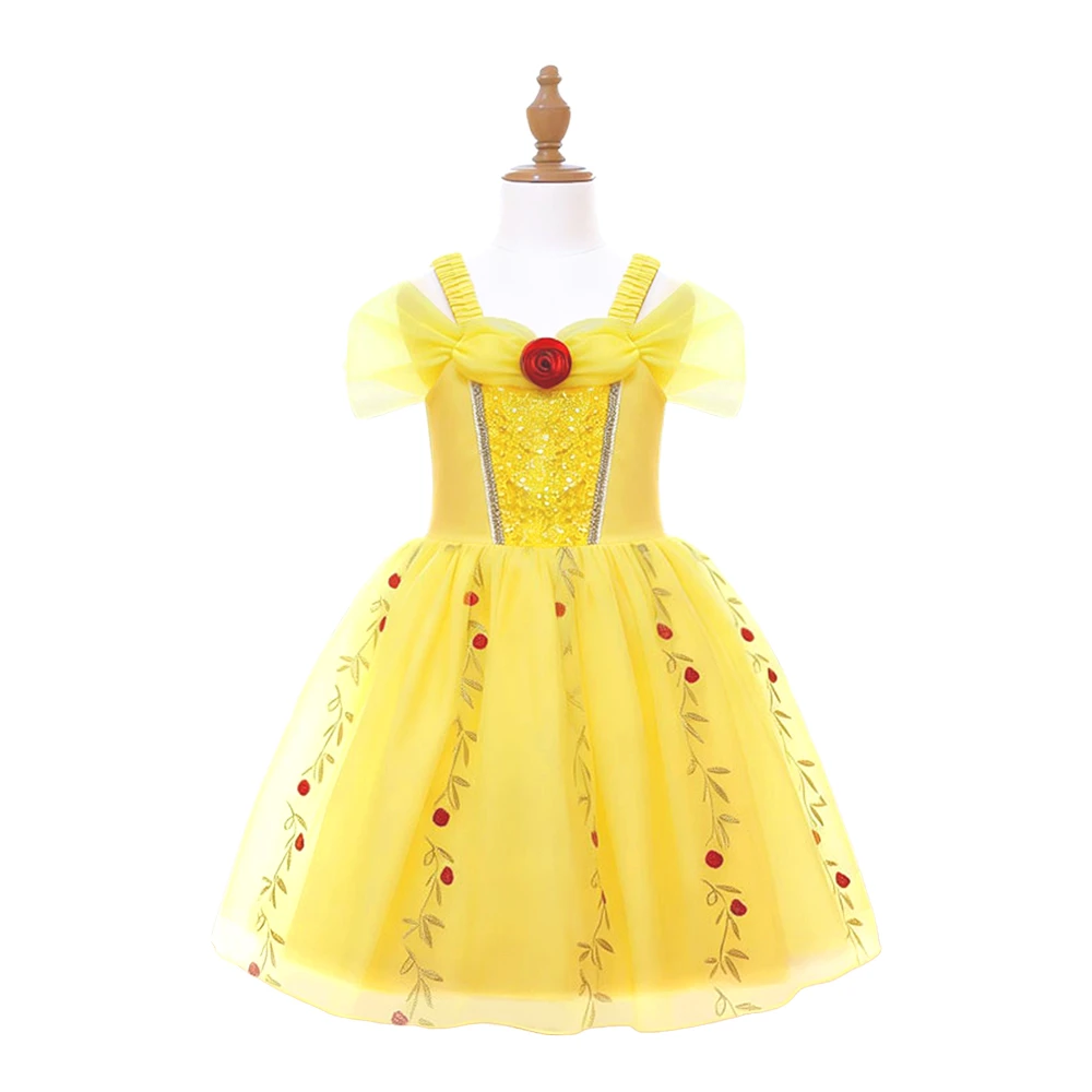 Robe de princesse Rose jaune pour filles, robe de bal de conte de f&eacute;es pour enfants, Costume-ALP0110