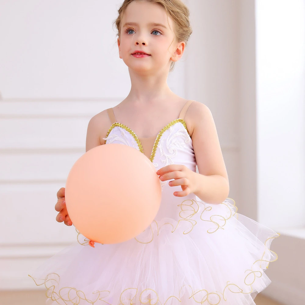 Robe Tutu de Ballet en dentelle dor&eacute;e pour filles, Costume de spectacle sur sc&egrave;ne pour enfants, Cost