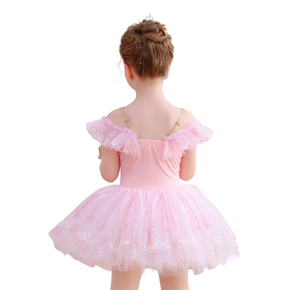 Robe Tutu de Ballet en dentelle flocon de neige pour filles, Costume de danse &agrave; manches &agrave; volants-AL