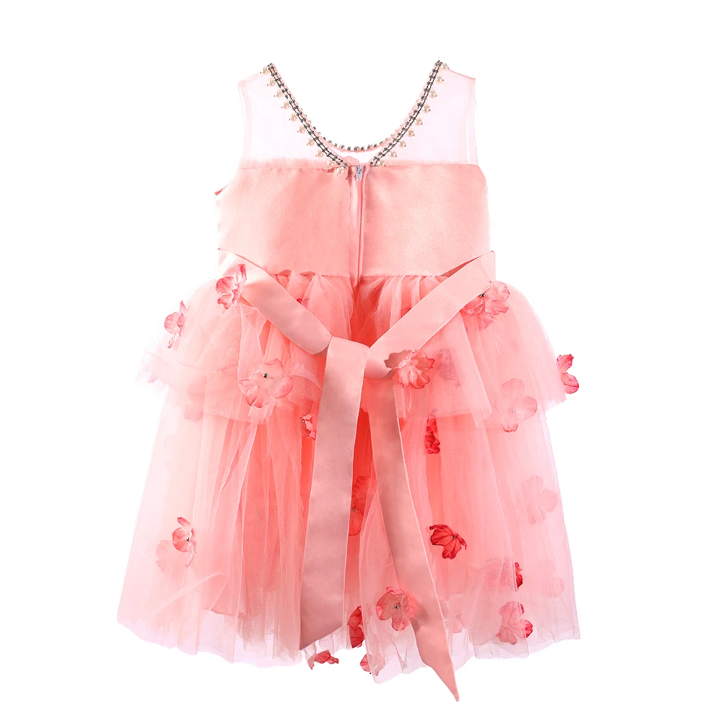 Robe de princesse en tulle rose pour filles avec fleurs 3D-XGZ8001