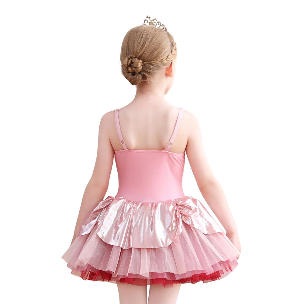 Robe Tutu de Ballet pour filles, motif Floral rose m&eacute;tallique, bretelles Spaghetti, Costume de spect