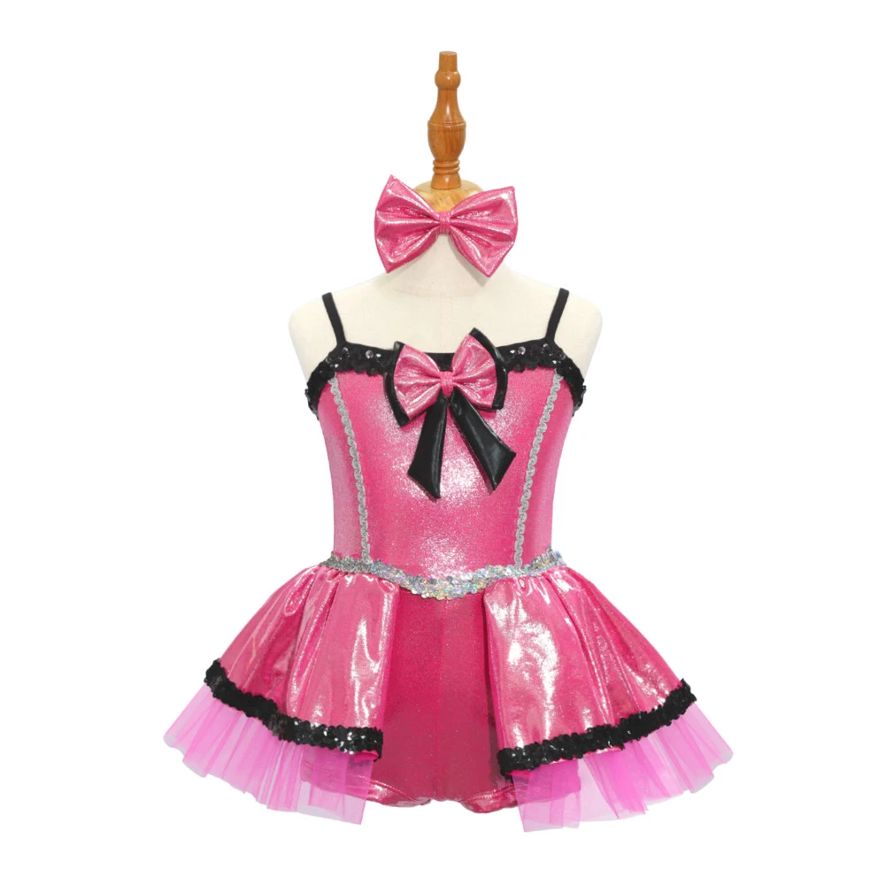Costume de danse jazz rose m&eacute;tallis&eacute; pour enfants-JSP011