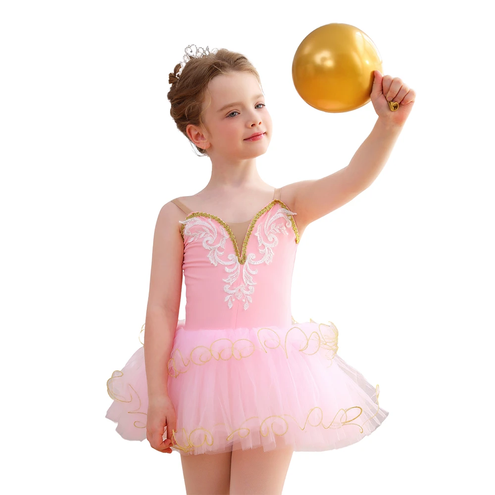 Robe Tutu de Ballet en dentelle dor&eacute;e pour filles, Costume de spectacle sur sc&egrave;ne pour enfants, Cost