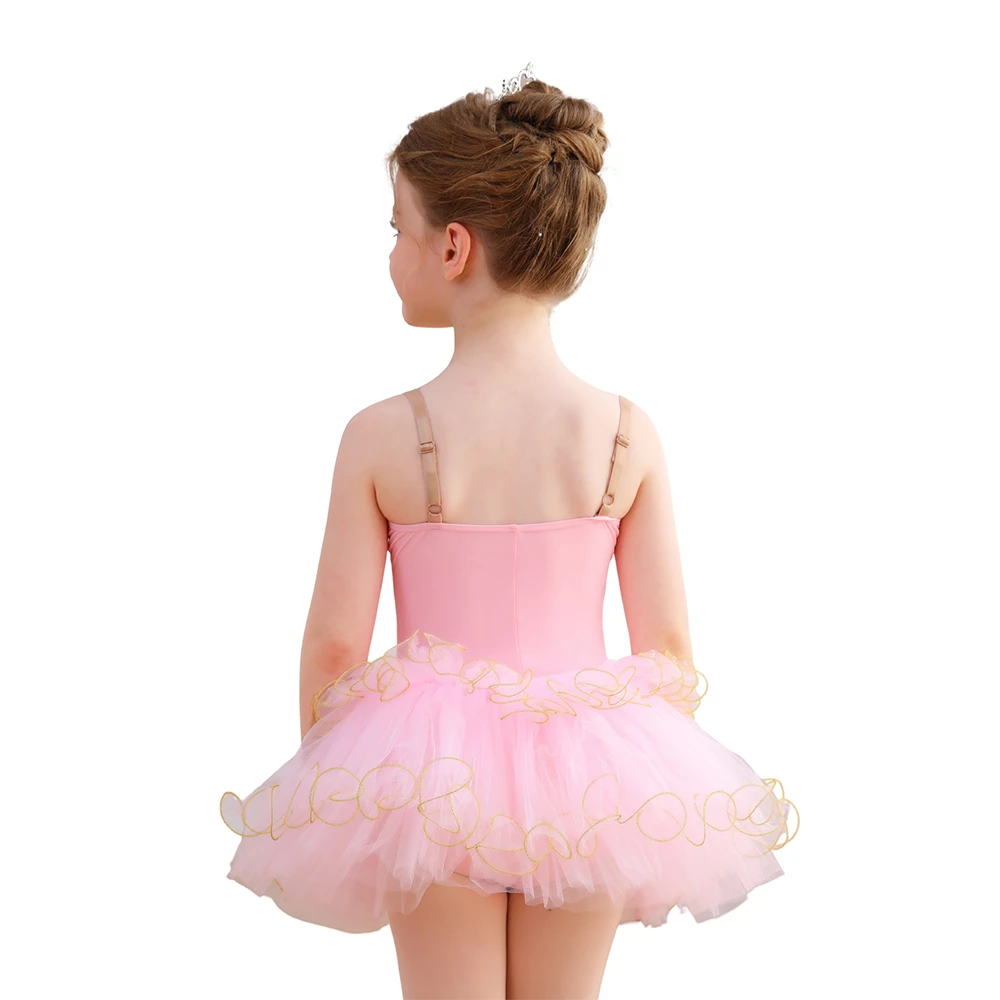 Robe Tutu de Ballet en dentelle dor&eacute;e pour filles, Costume de spectacle sur sc&egrave;ne pour enfants, Cost