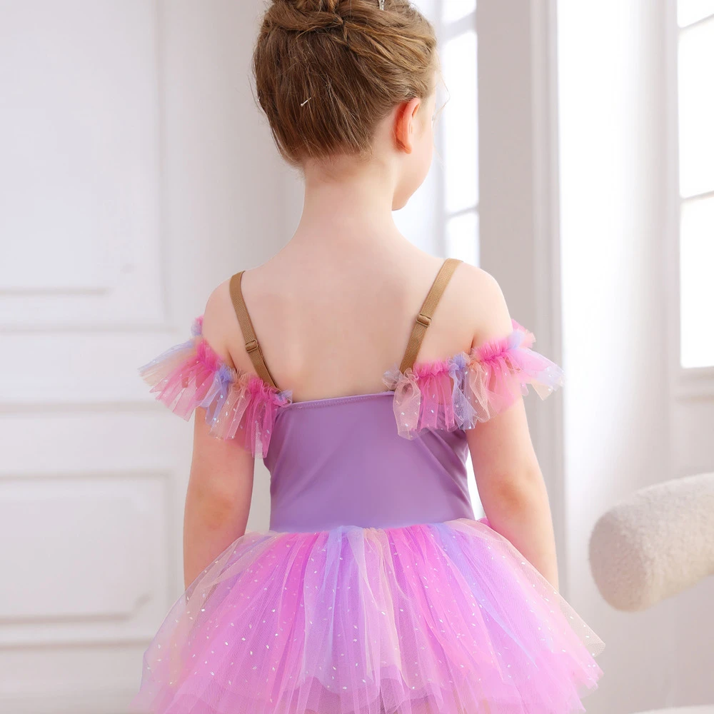 Justaucorps de ballet en dentelle rose pour filles, Tutu de princesse, Dress-ALP023