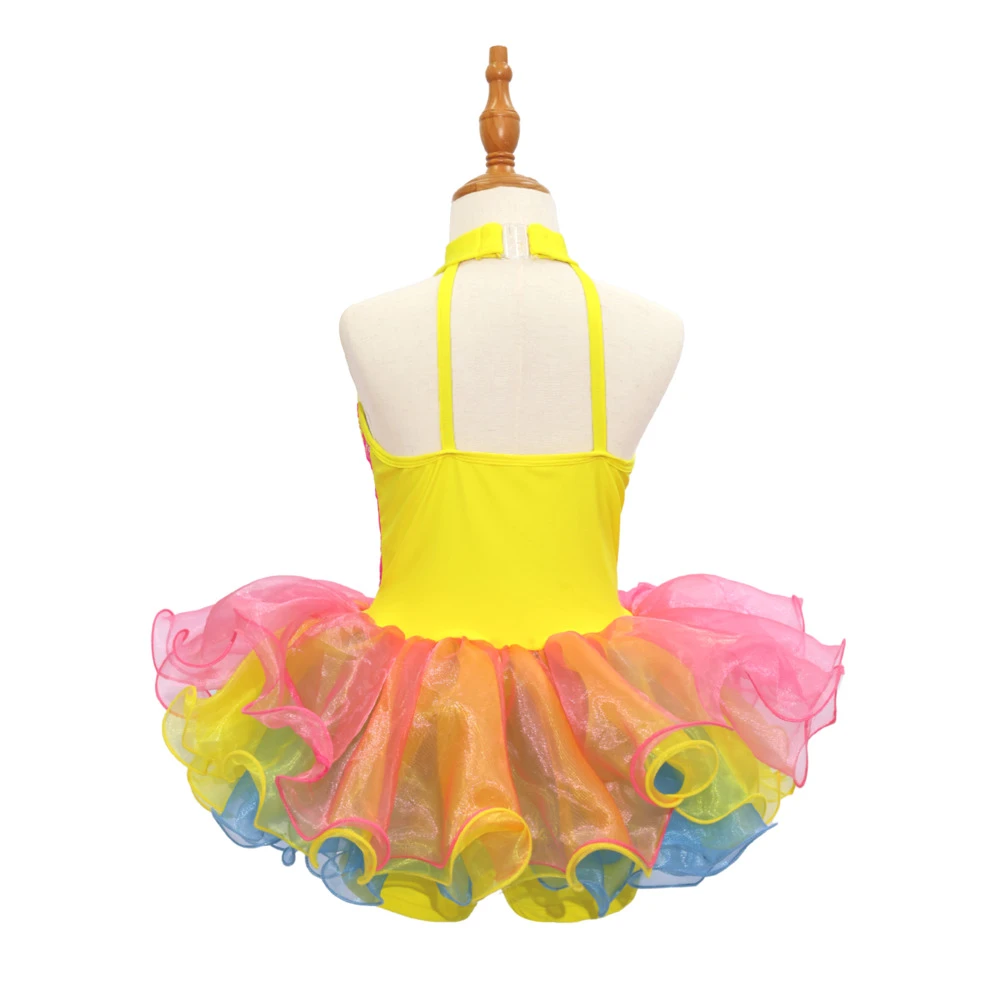 Costume de danse jazz pour enfants &agrave; paillettes arc-en-ciel-JSP018
