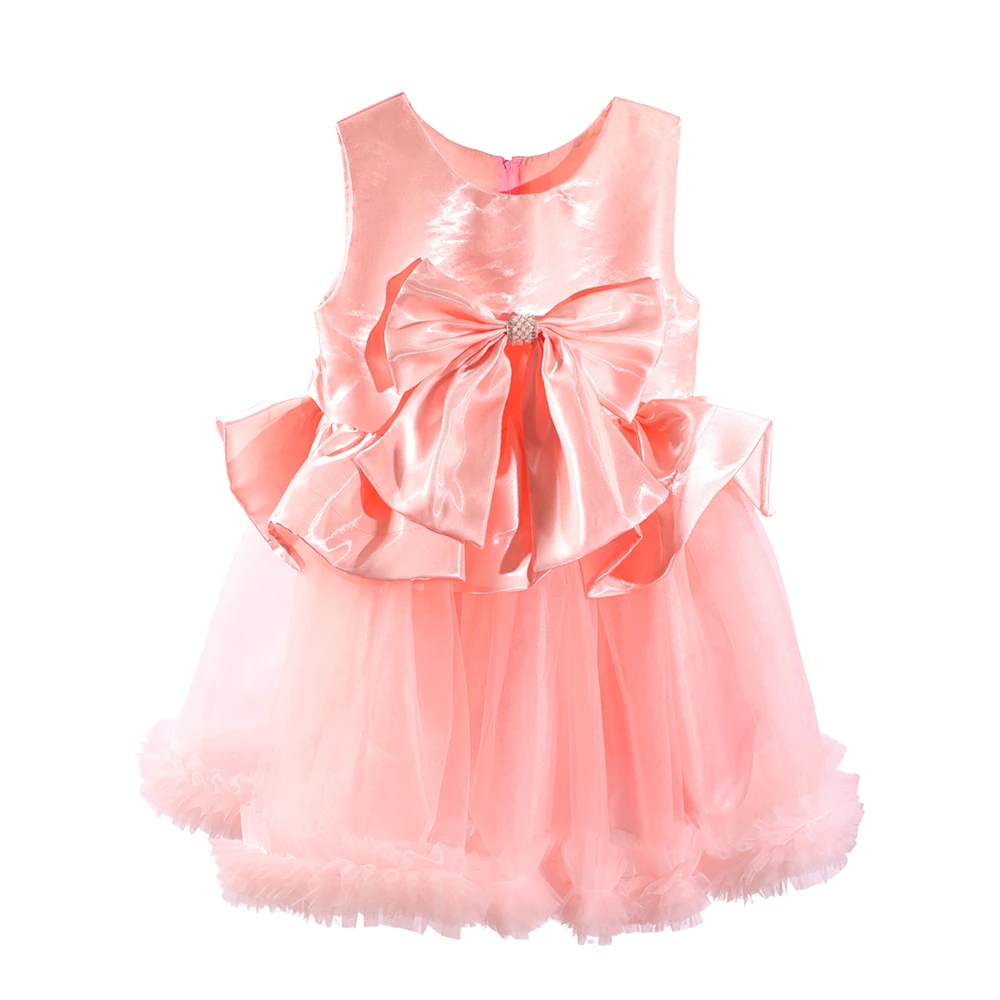 Robe de princesse avec n&oelig;ud en satin rose blush pour filles-XGZ8014