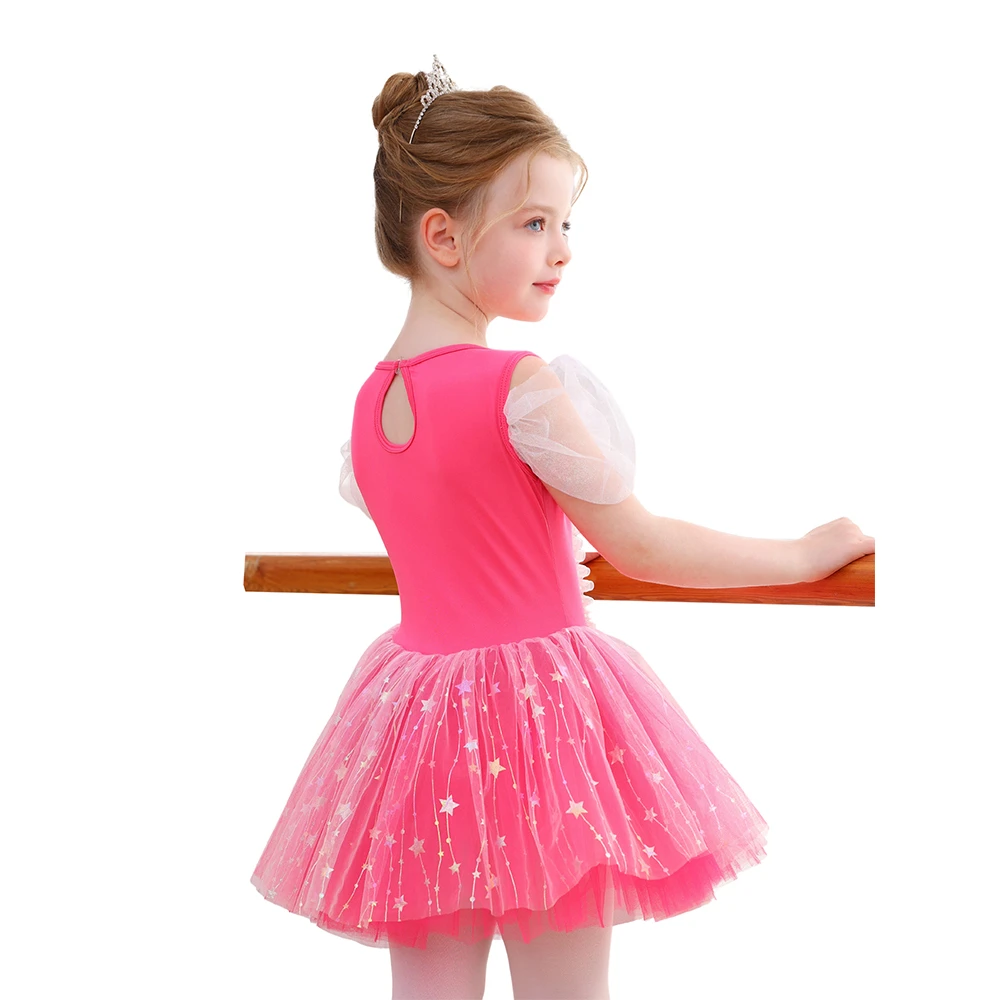 Robe Tutu de Ballet pour filles, rose vif, avec n&oelig;ud &agrave; paillettes, &eacute;toile, Costume de spectacle de p