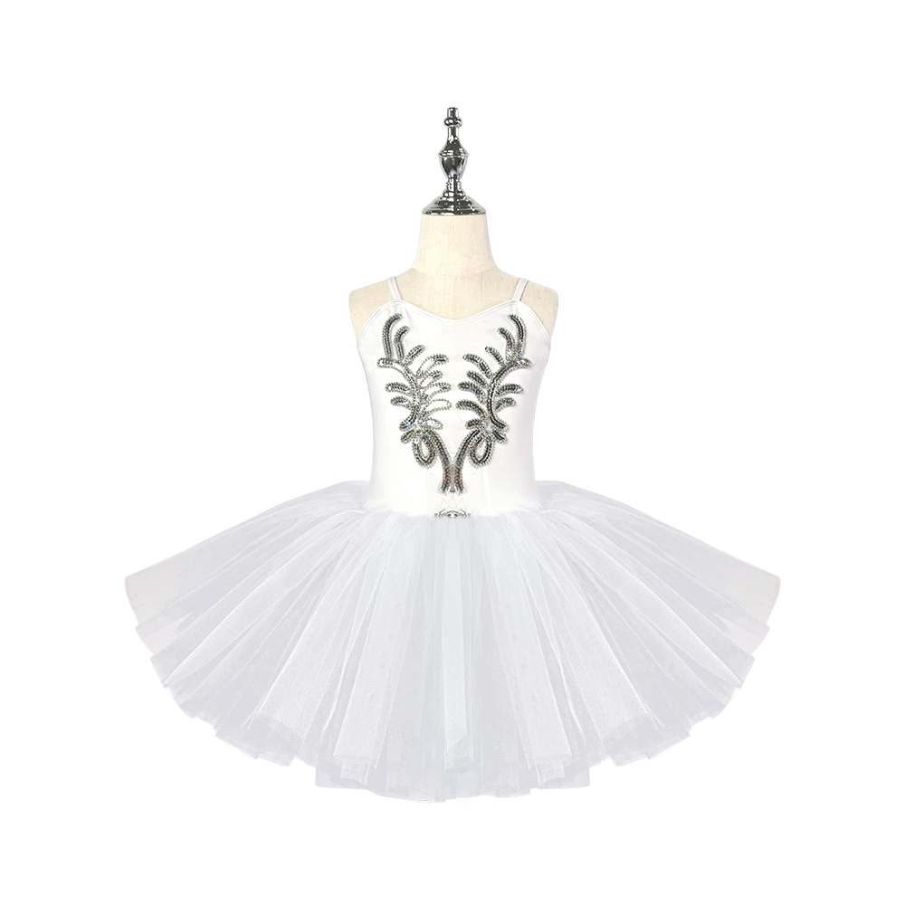 Robe Tutu de Ballet cygne blanc pour filles, justaucorps sans manches avec broderie de paillettes ar
