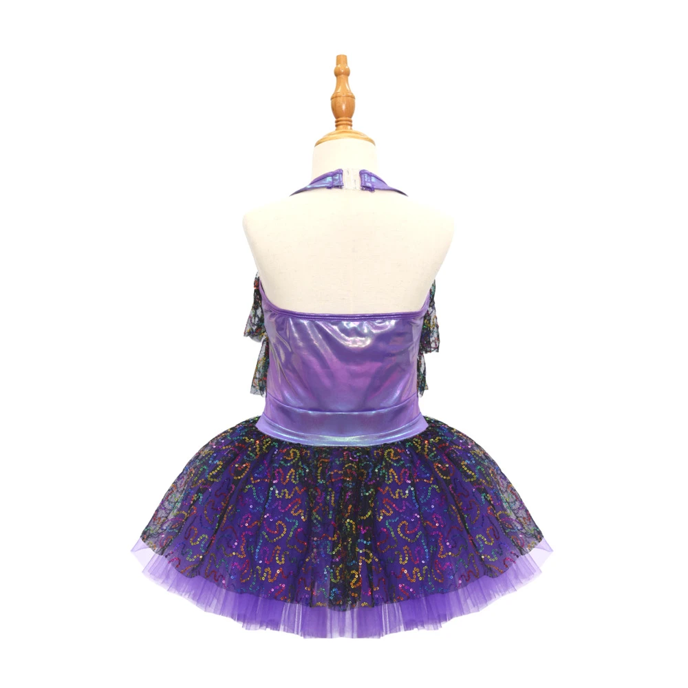 Costume de danse jazz pour enfants &agrave; paillettes violettes-JSP020