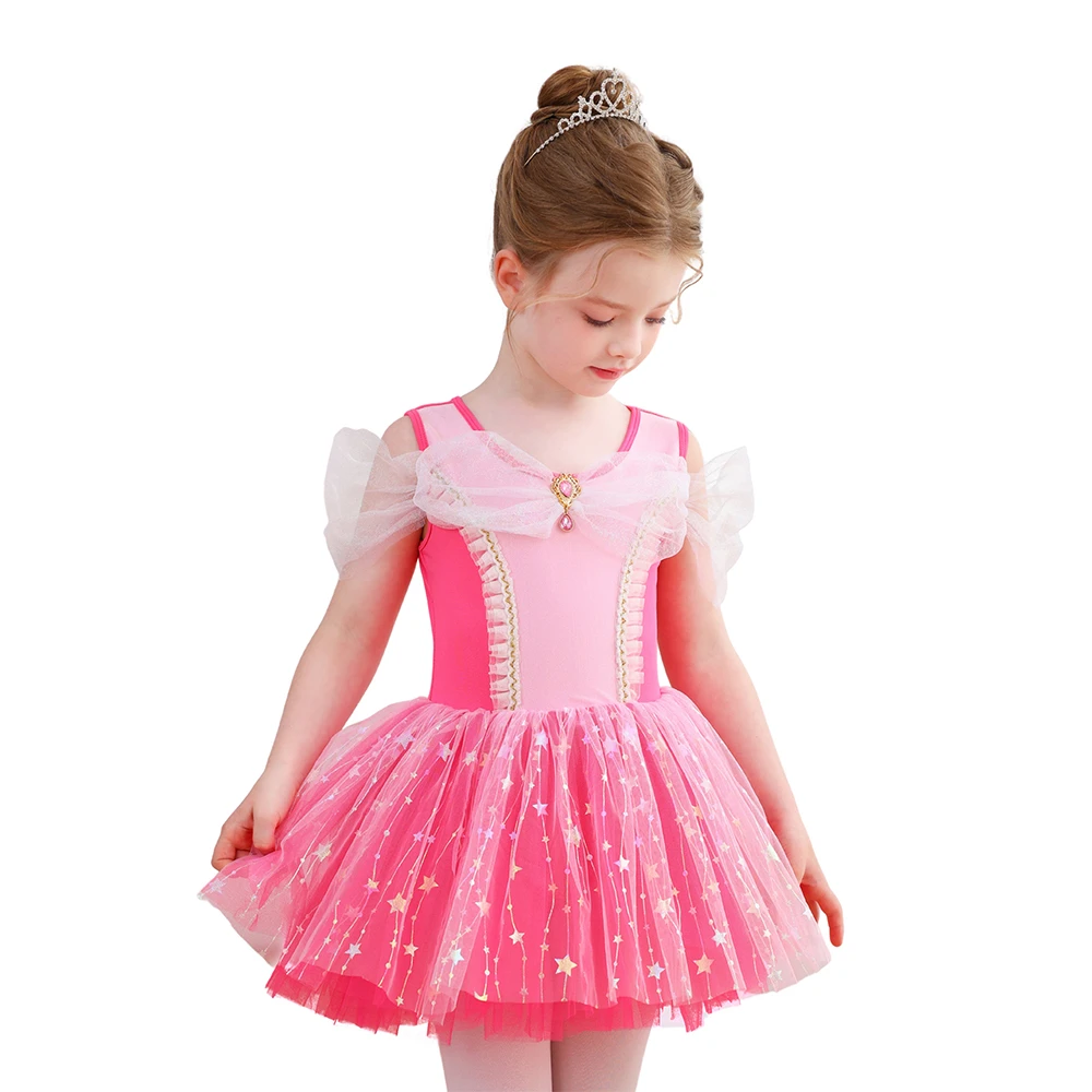 Robe Tutu de Ballet pour filles, rose vif, avec n&oelig;ud &agrave; paillettes, &eacute;toile, Costume de spectacle de p