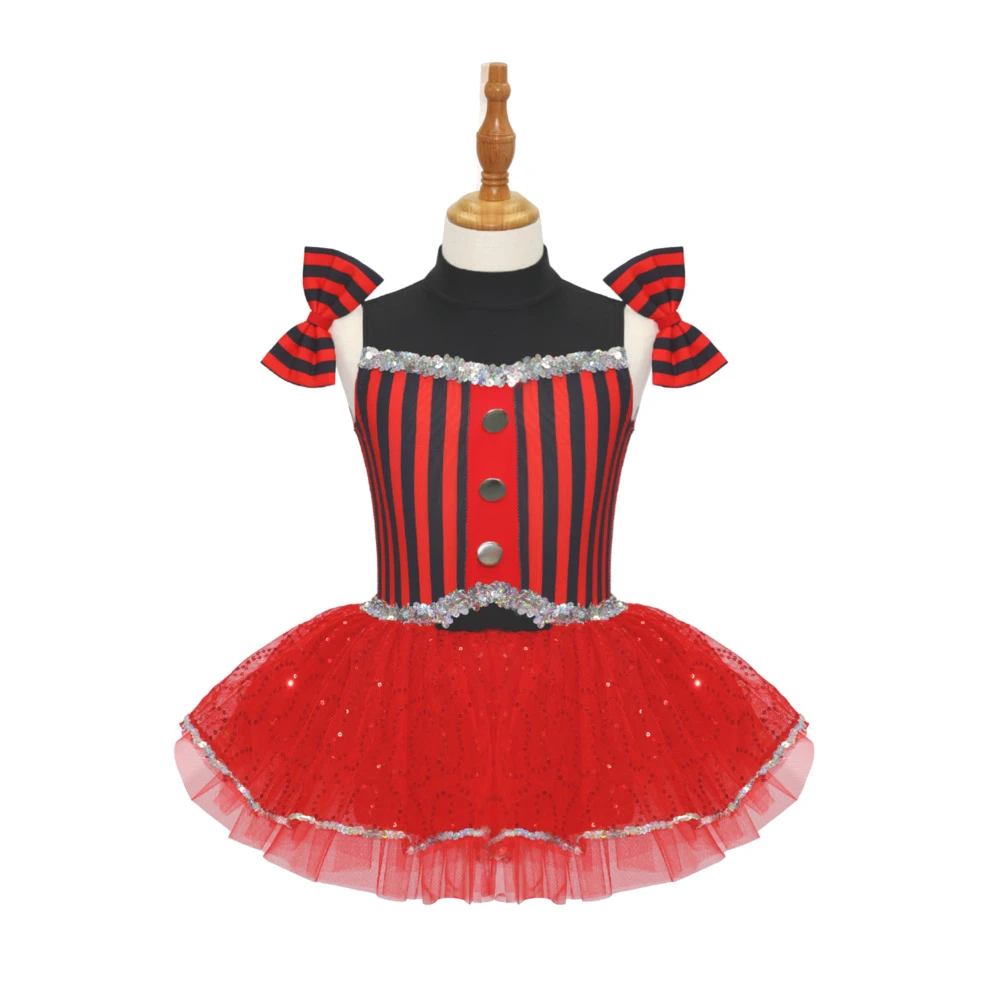Costume de danse Jazz pour enfants &agrave; rayures noires et rouges-JSP008