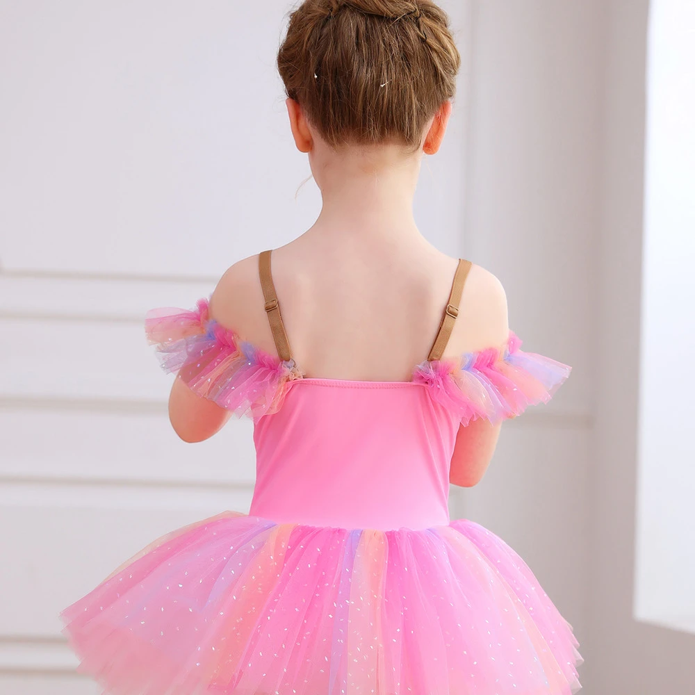 Justaucorps de ballet en dentelle rose pour filles, Tutu de princesse, Dress-ALP023