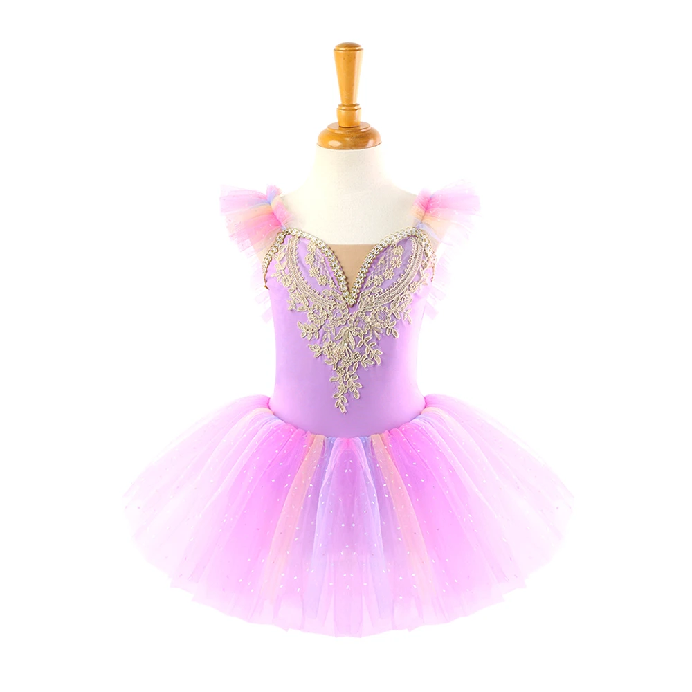 Justaucorps de ballet en dentelle rose pour filles, Tutu de princesse, Dress-ALP023