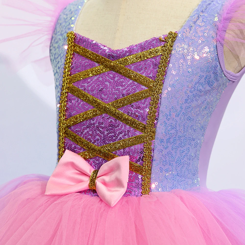 Robe Tutu en Tulle rose violet pour filles, robe de princesse d&eacute;contract&eacute;e pour enfants-ALP0107