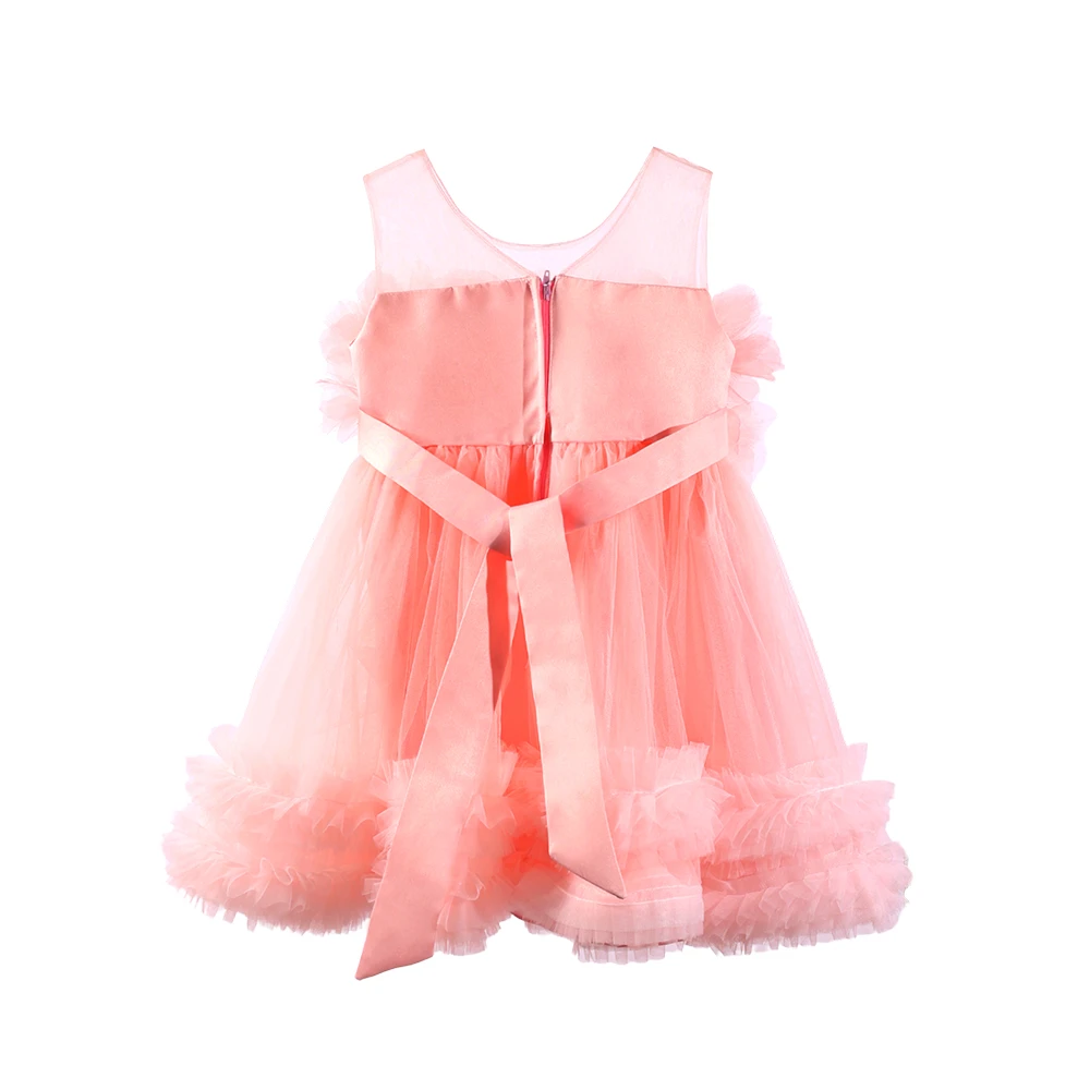 Robe de princesse en tulle &agrave; fleurs 3D corail pour filles Gown-XGZ8015