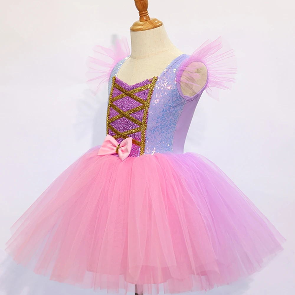Robe Tutu en Tulle rose violet pour filles, robe de princesse d&eacute;contract&eacute;e pour enfants-ALP0107