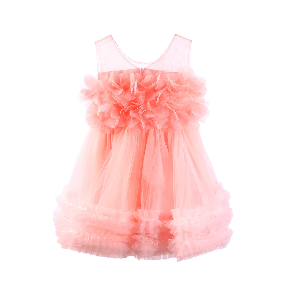 Robe de princesse en tulle &agrave; fleurs 3D corail pour filles Gown-XGZ8015