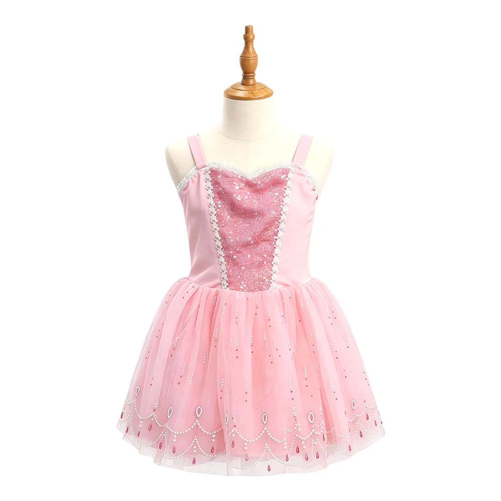 Robe de princesse rose et bleue pour filles, Tutu avec bordure en dentelle scintillante, Costume san