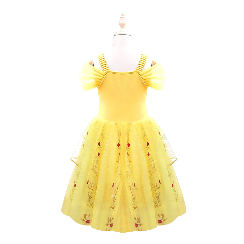 Robe de princesse Rose jaune pour filles, robe de bal de conte de f&eacute;es pour enfants, Costume-ALP0110