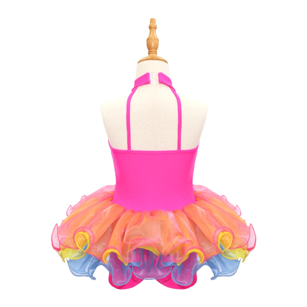 Costume de danse jazz pour enfants &agrave; paillettes arc-en-ciel-JSP018