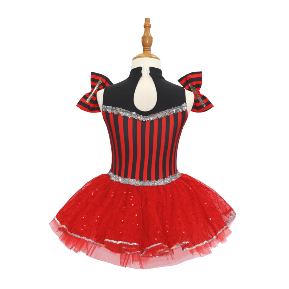 Costume de danse Jazz pour enfants &agrave; rayures noires et rouges-JSP008
