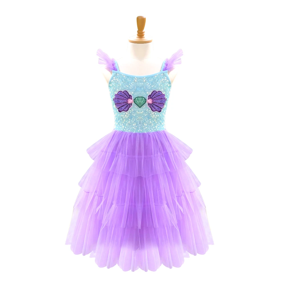 Robe Tutu sir&egrave;ne bleu violet pour filles, Costume de princesse en Tulle superpos&eacute;-ALP0103