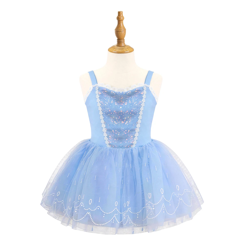 Robe de princesse rose et bleue pour filles, Tutu avec bordure en dentelle scintillante, Costume san