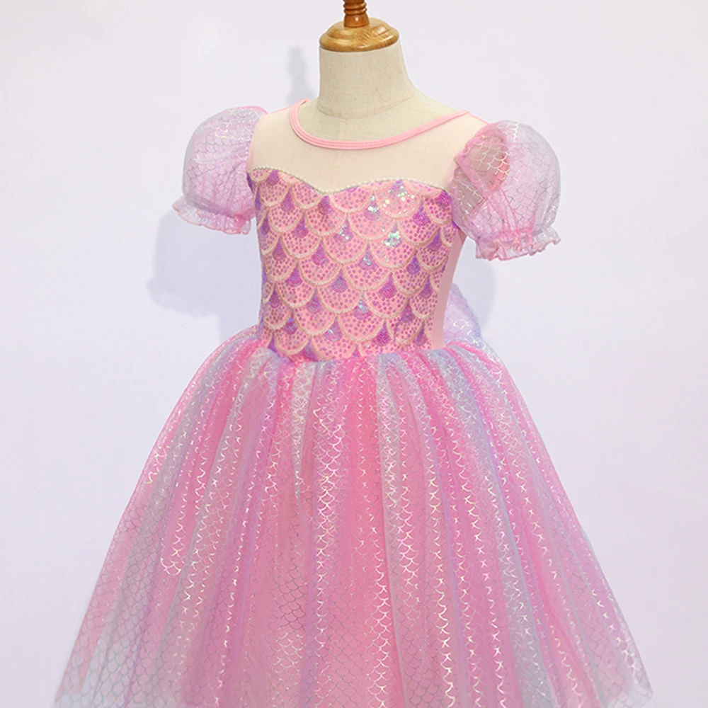 Robe de princesse sir&egrave;ne rose pour filles-ALP0113