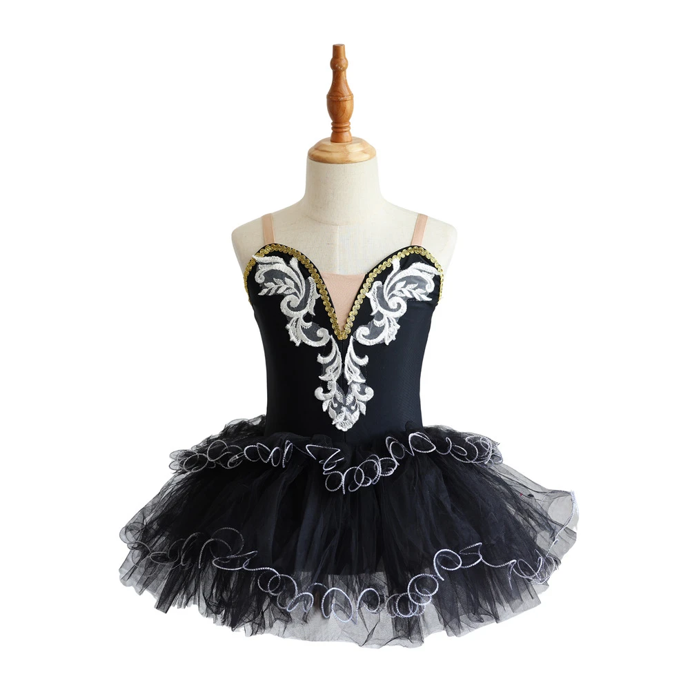 Robe Tutu de Ballet en dentelle dor&eacute;e pour filles, Costume de spectacle sur sc&egrave;ne pour enfants, Cost