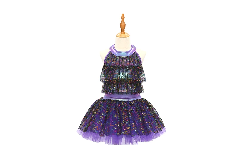 Costume de danse jazz pour enfants &agrave; paillettes violettes-JSP020