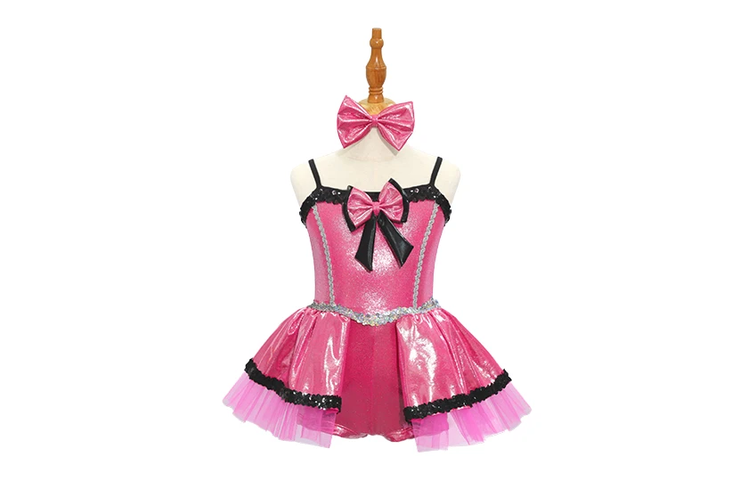 Costume de danse jazz rose m&eacute;tallis&eacute; pour enfants-JSP011
