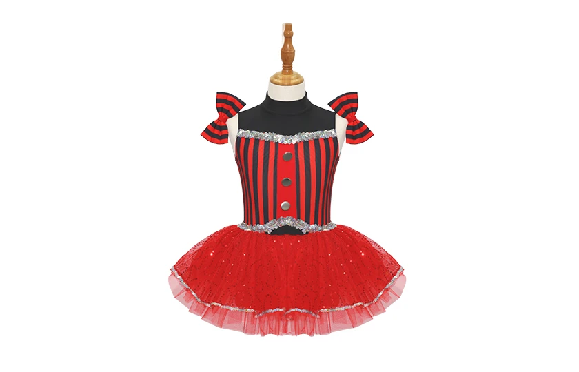 Costume de danse Jazz pour enfants &agrave; rayures noires et rouges-JSP008