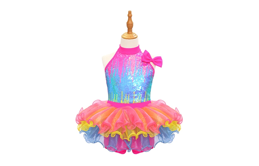 Costume de danse jazz pour enfants &agrave; paillettes arc-en-ciel-JSP018